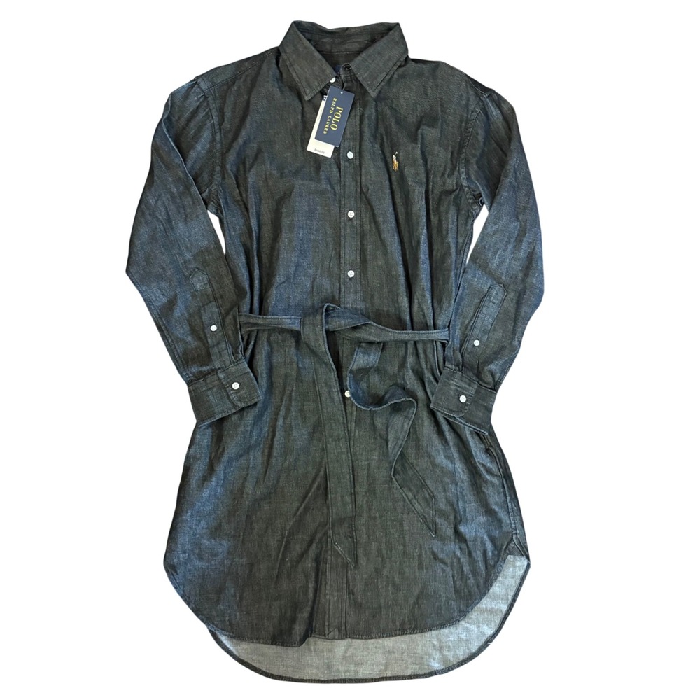 NWT Polo Ralph Lauren Black Denim Button Down Shirt Dress MSRP $168 Size 4